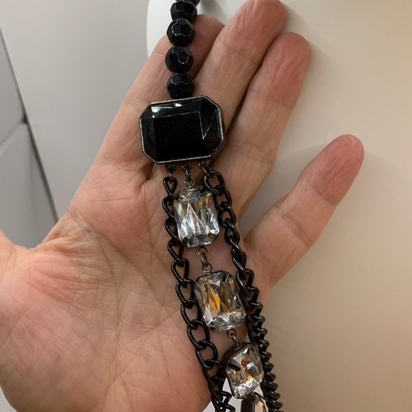 SAO Multi Strand Statement Necklace Black White Clear Fashion Jewelry J720 - Picture 5 of 5